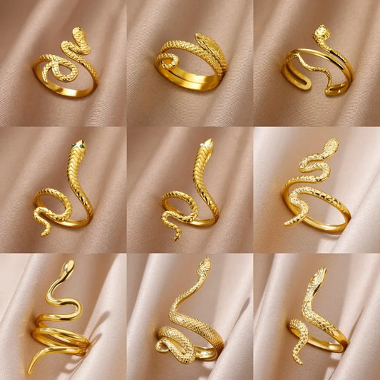 Gold Plated Stainless Steel Snake Ring - Palm and Thread