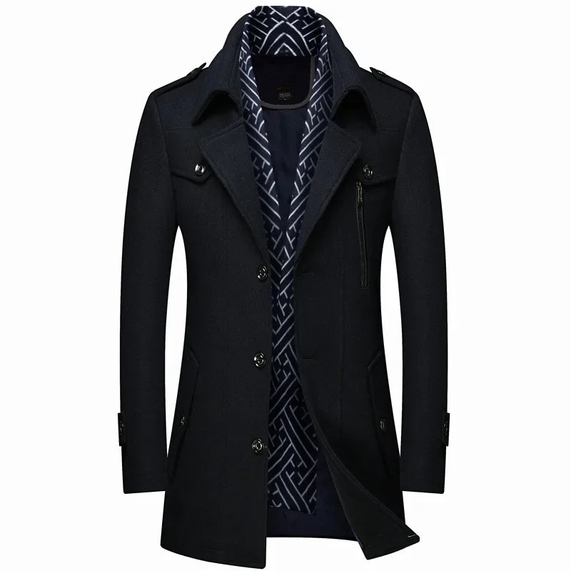 Scarf Collar Cotton-Padded Woolen Coat