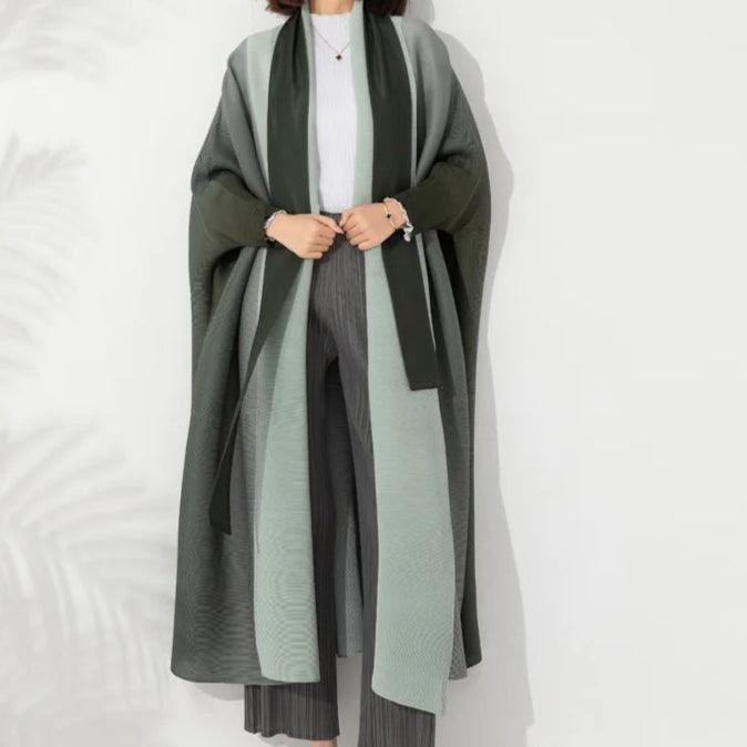 Miyake Folds Bandage Batwing Sleeve Coat Abaya - Palm and Thread