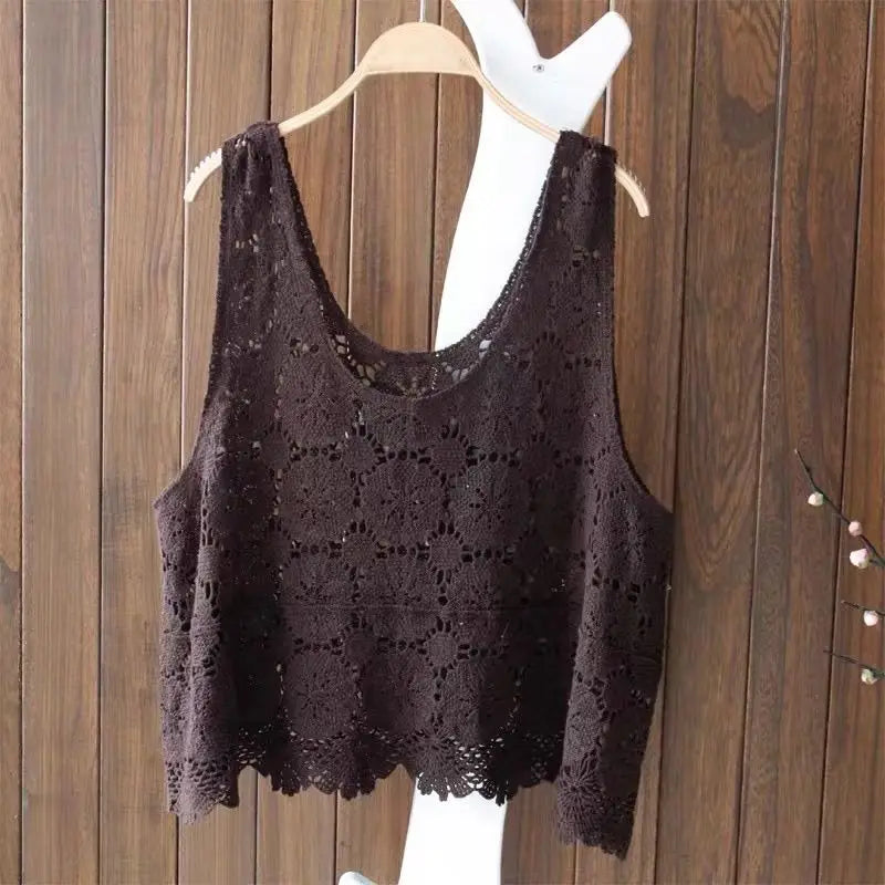 Vintage Hook Flower Hollow Lace Tank Top Vest - Palm and Thread