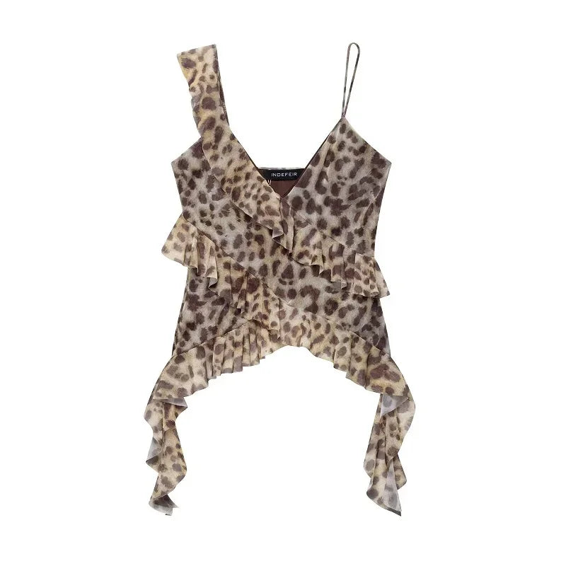 Print Ruffle Tulle Leopard Backless Top - Palm and Thread