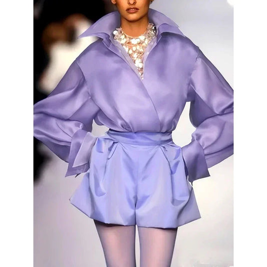 Light Purple Lapel Collar Loose T-shirt - Palm and Thread