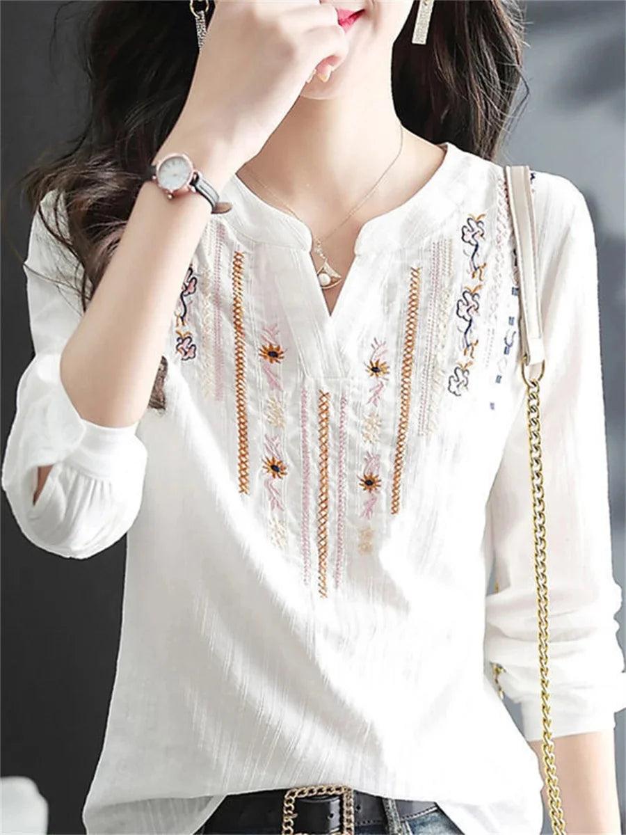 White Blouse Top Lady Casual - Palm and Thread