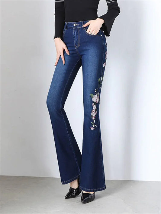 Embroidery Skinny Flare Jeans Pant - Palm and Thread