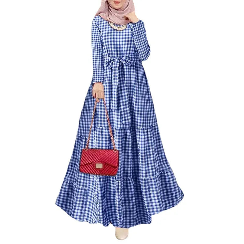 Plaid Printing Vestidos Long Robe Dress - Palm and Thread