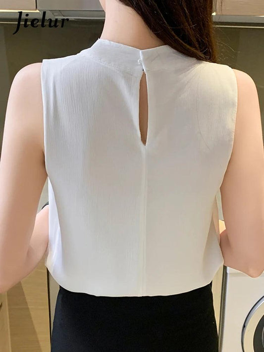 Sleeveless White Shirt Elegant Blouse - Palm and Thread