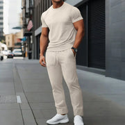 Round-Neck T-Shirt+Jacquard Pants Set - Palm and Thread