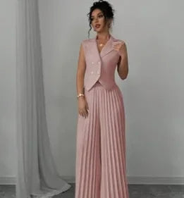Elegant Commuting Solid Color Sleeveless Top + Trouser Two-piece Set - Palm and Thread