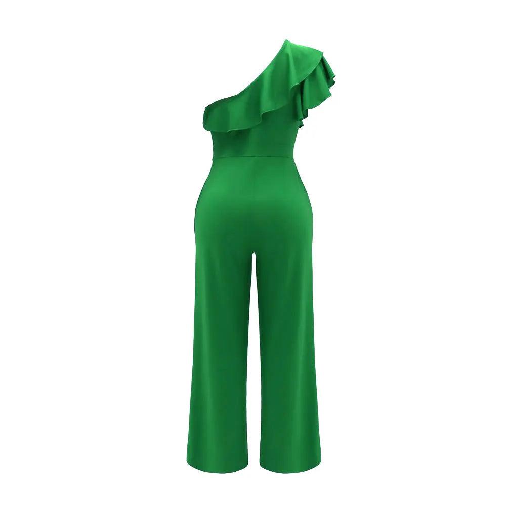 Ruffle One Shoulder Jumpsuit, Elegant Solid jumpsuit - Palm and Thread