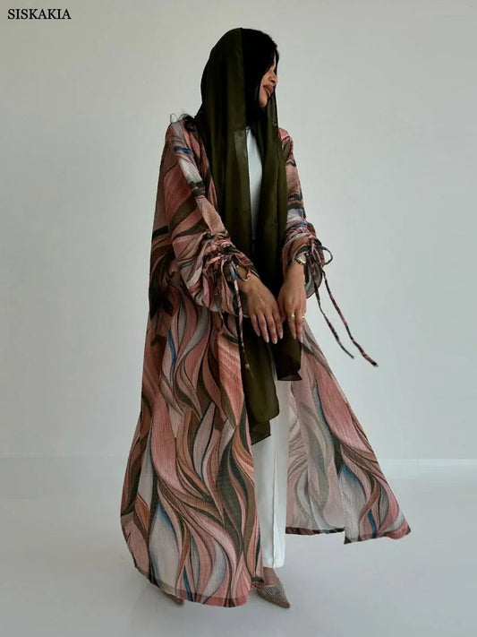 Floral Fashion Draw String Sleeve Abaya - Palm and Thread