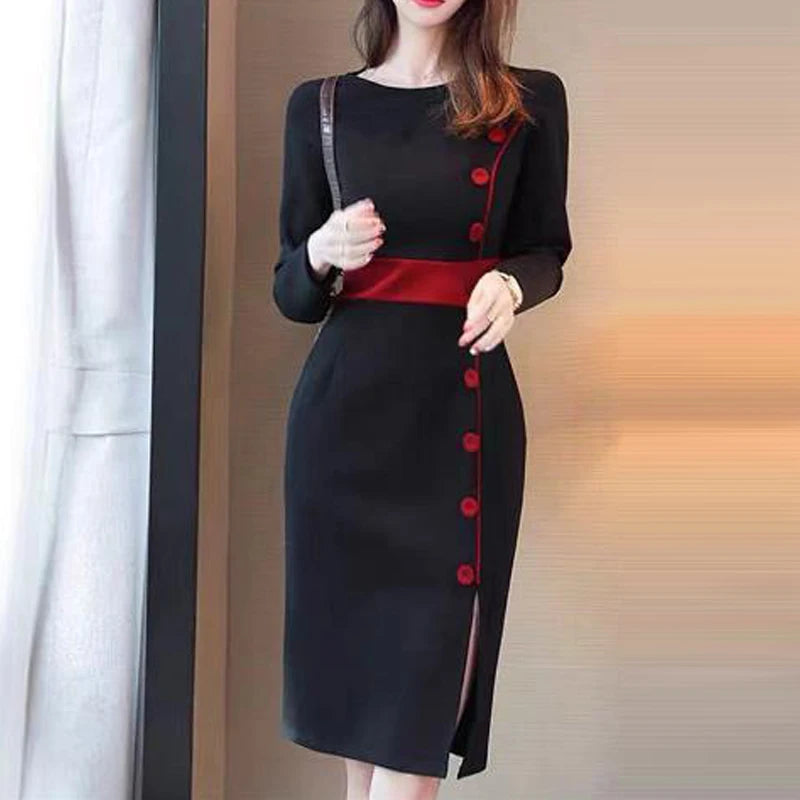 Fashion Contrast Color Elegant Slim Midi Dress - Palm and Thread