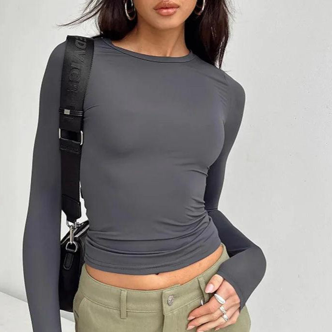 Casual Long Sleeve T-Shirt Solid Slim Fit Pullover Top - Palm and Thread