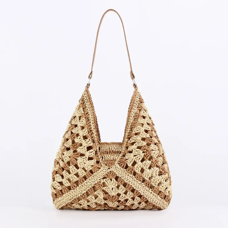 Straw Tote Vintage Vacation Shoulder Bag - Palm and Thread