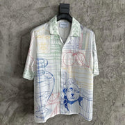 Sketch Pattern Silk Oversized T-Shirt - Palm and Thread