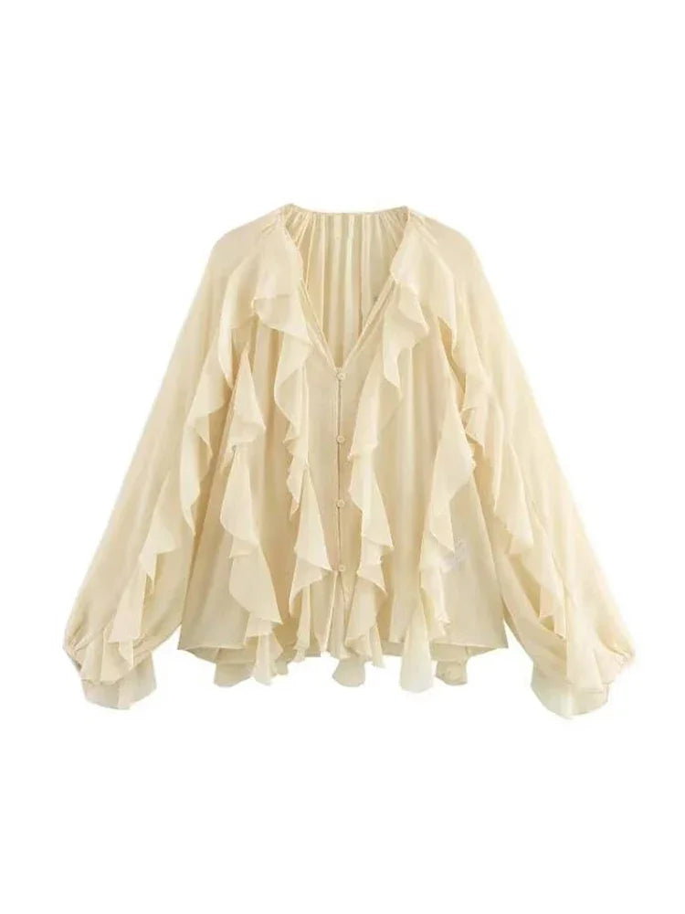Ruffle Semi Sheer Blouse - Palm and Thread