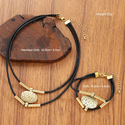 Vintage Oval Faux Leather Necklace Bracelet set - Palm and Thread