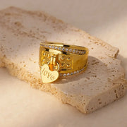 Zircon Cristal Geometric Stainless Steel Gold Color Adjustable Finger Ring - Palm and Thread