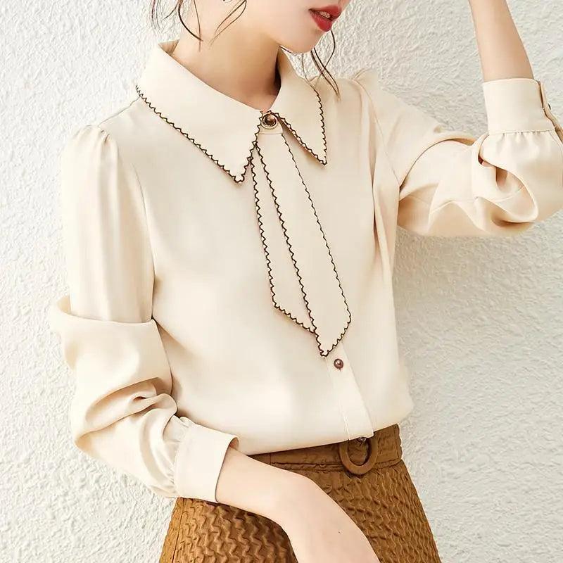 Ribbon Patchwork Chiffon Blouse - Palm and Thread