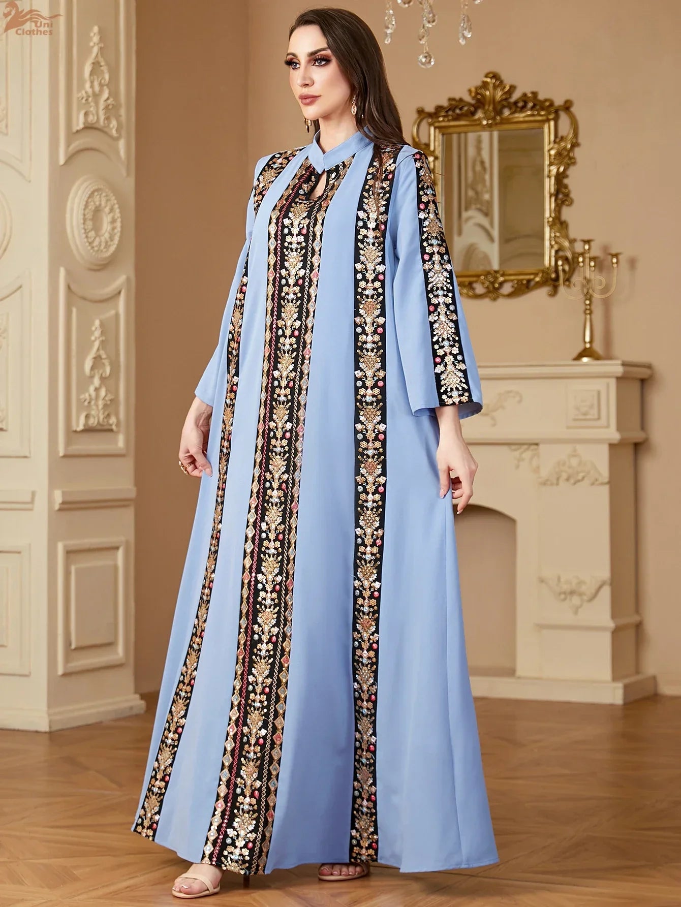 Embroidery Stripe Long Abaya - Palm and Thread
