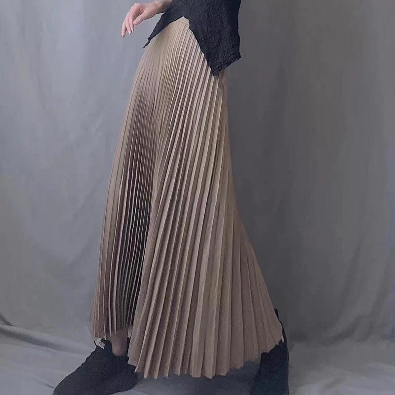 Pleated Hight Waist Solid Long Skirt - Palm and Thread