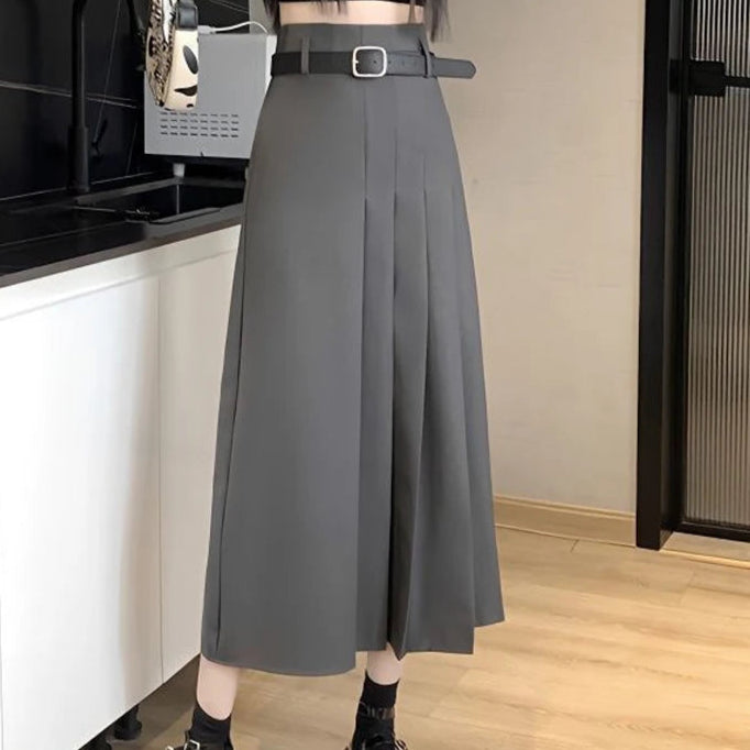 High Waist Belt Elegant Pleated Midi Skirt - Palm and Thread