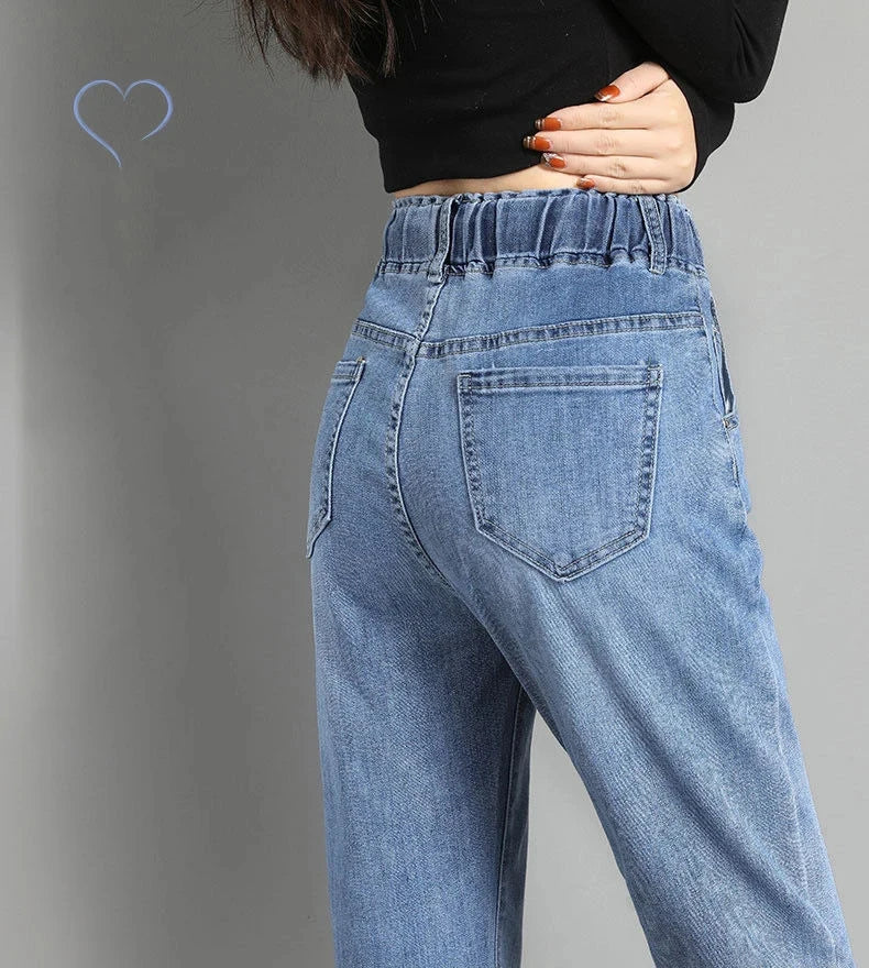 Drawstring Elastic Waist Casual Jeans Pant - Palm and Thread