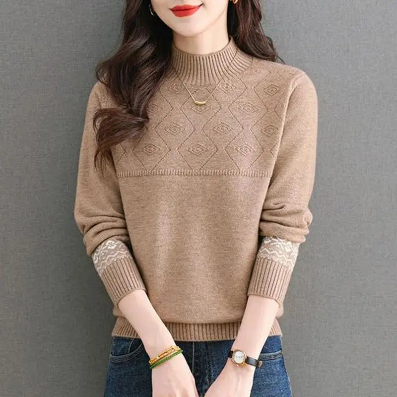 Elegant Jacquard Knitted Sweater Top - Palm and Thread