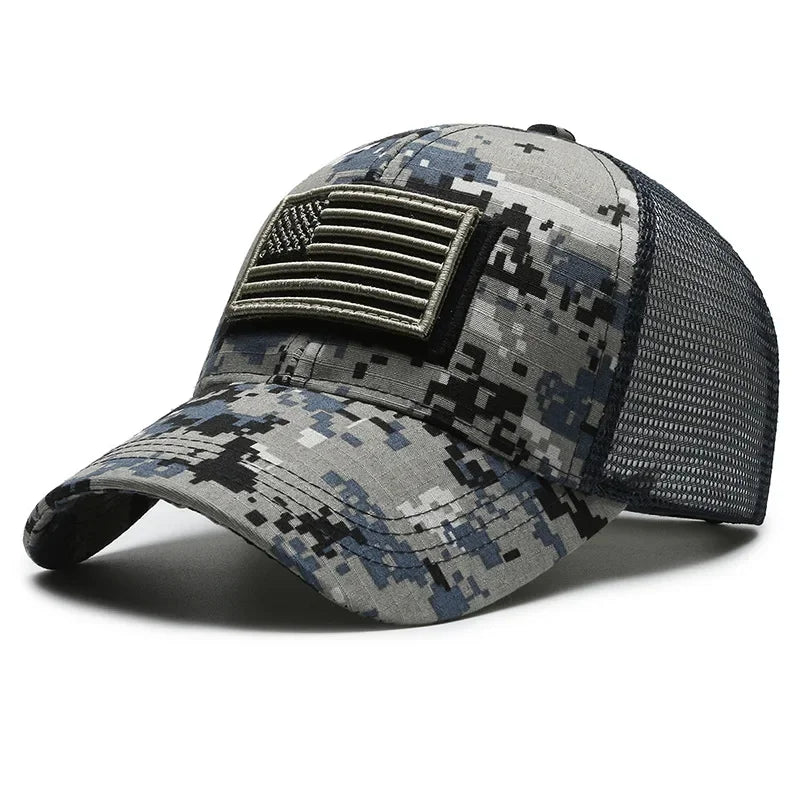 Backed Baseball Cap with American Flag Patch - Palm and Thread
