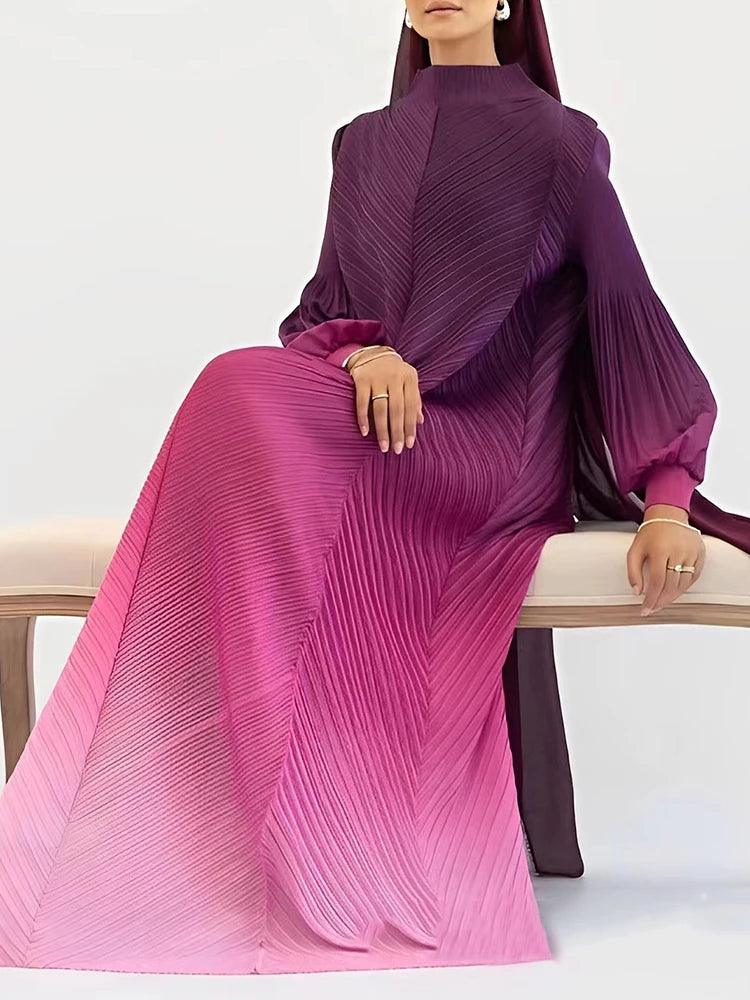 Party Gradient Pleated Long Dress Abaya - Palm and Thread