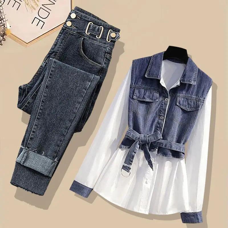 New Fashion Versatile Style Top Casual Jeans Two Piece Set - Palm and Thread