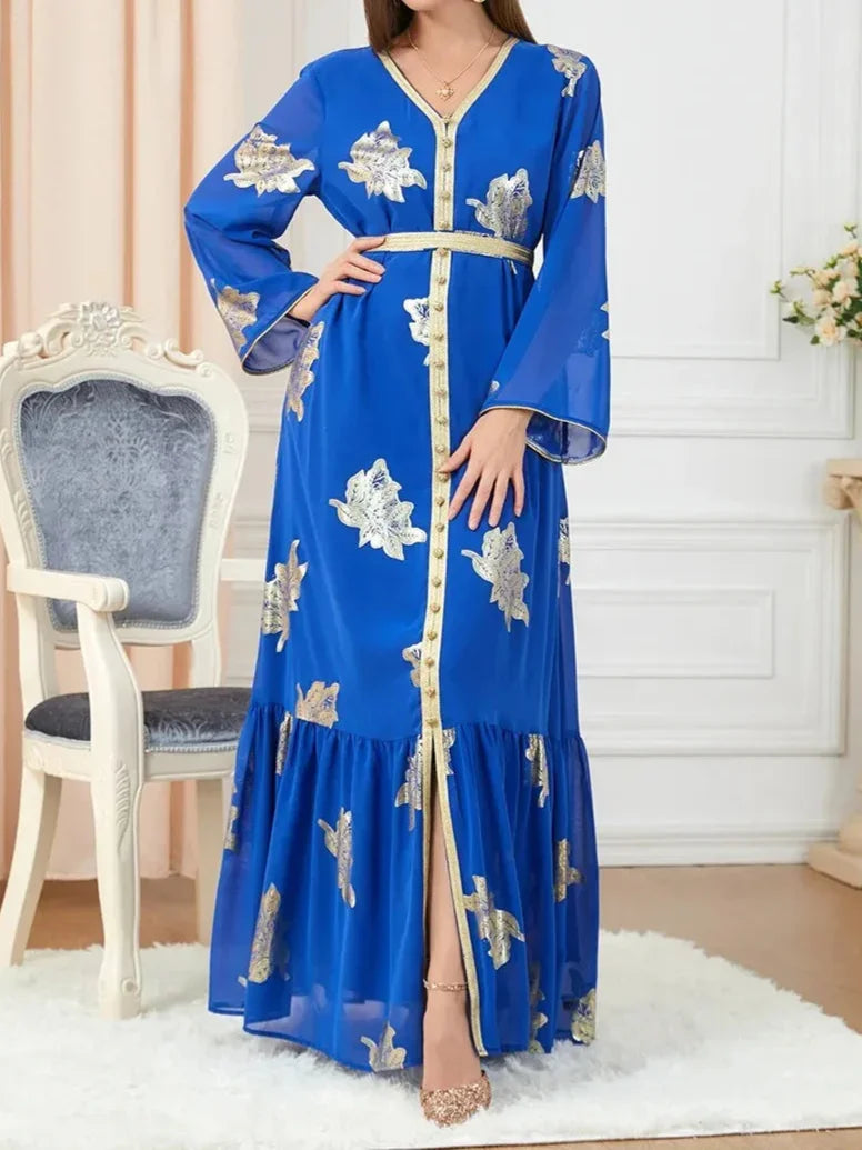 Iron V-Neck Button Dress Abaya - Palm and Thread