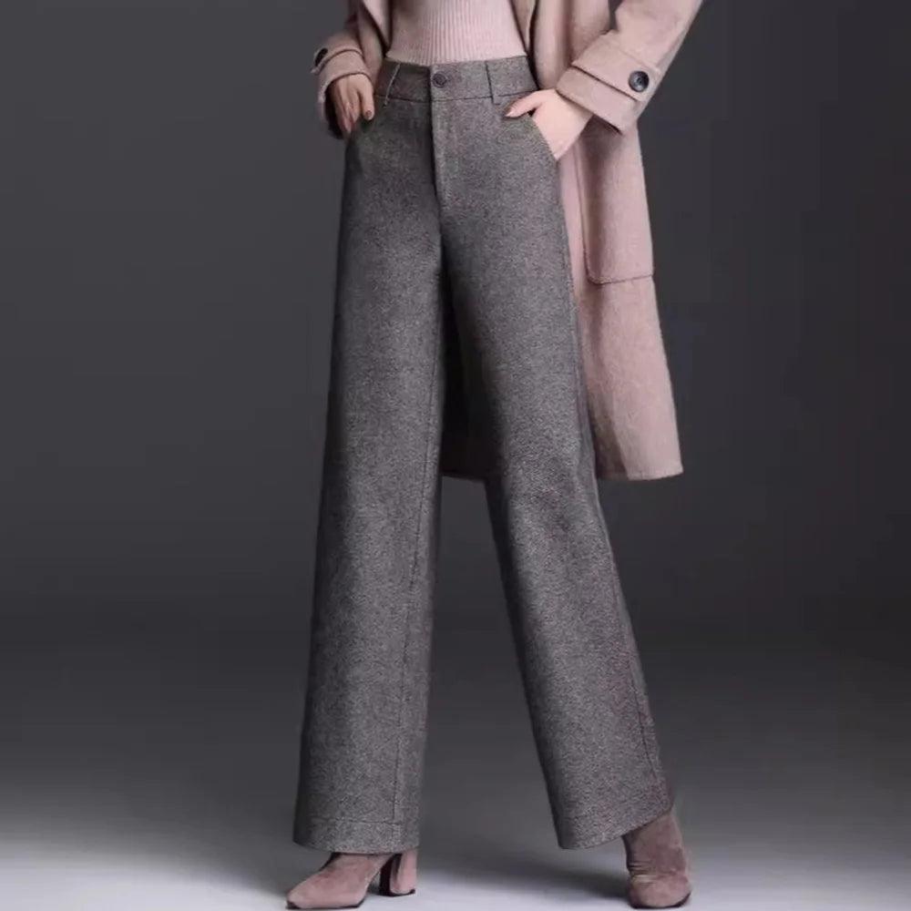 Woolen Wide Leg Casual Pants Oversize High Waisted Straight Leg - Palm and Thread