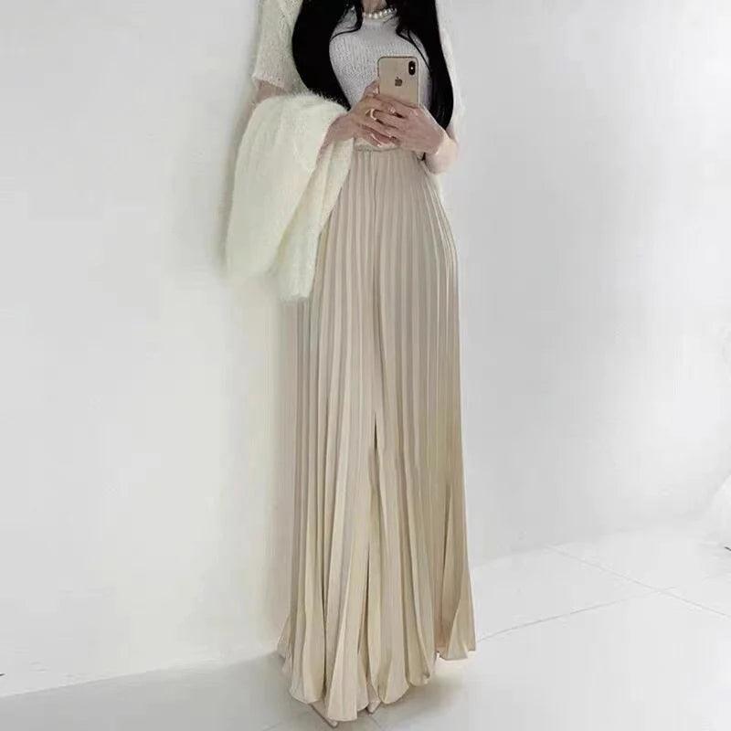 Pleated Hight Waist Solid Long Skirt - Palm and Thread