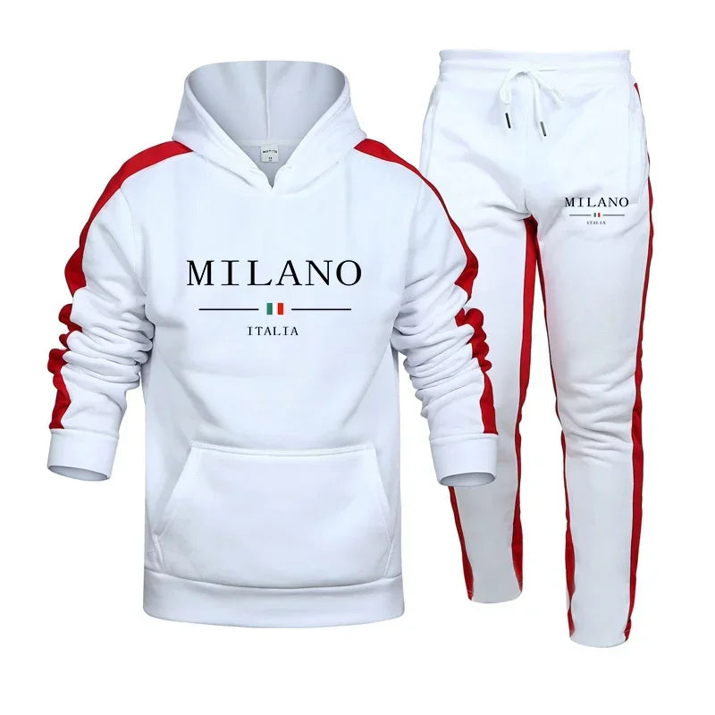 Tracksuit Print Casual Hooded Sweatshirt 2 Piece Set
