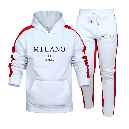 Tracksuit Print Casual Hooded Sweatshirt 2 Piece Set