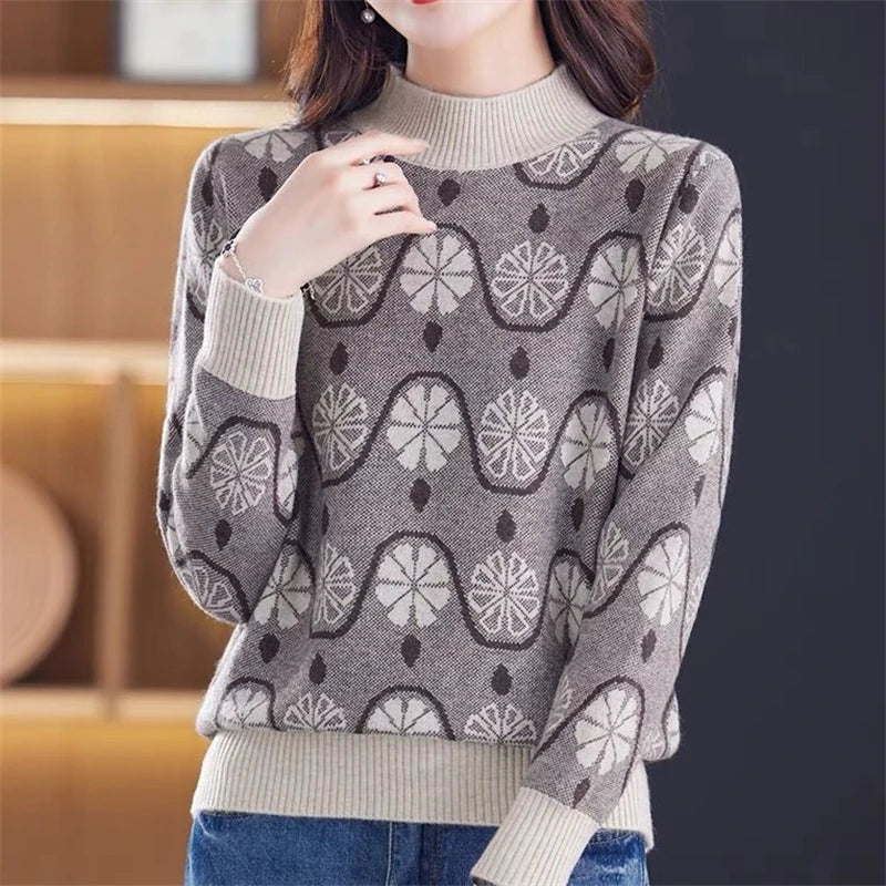 Vintage Fashion Jacquard Knitted Sweater Top - Palm and Thread