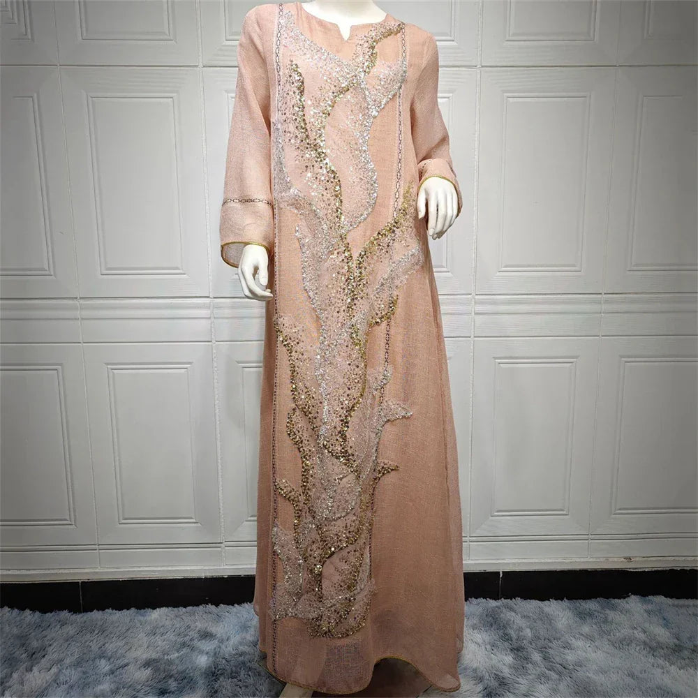 Mesh Bead Embroidered Abaya - Palm and Thread