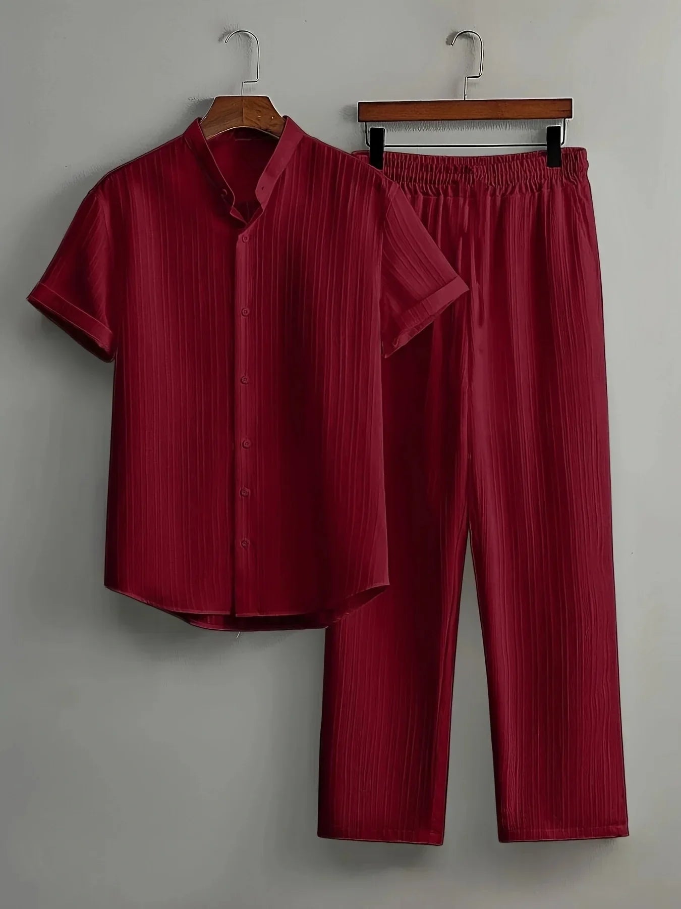 Textured Button Down Shirt and Drawstring Pant Outfit - Palm and Thread