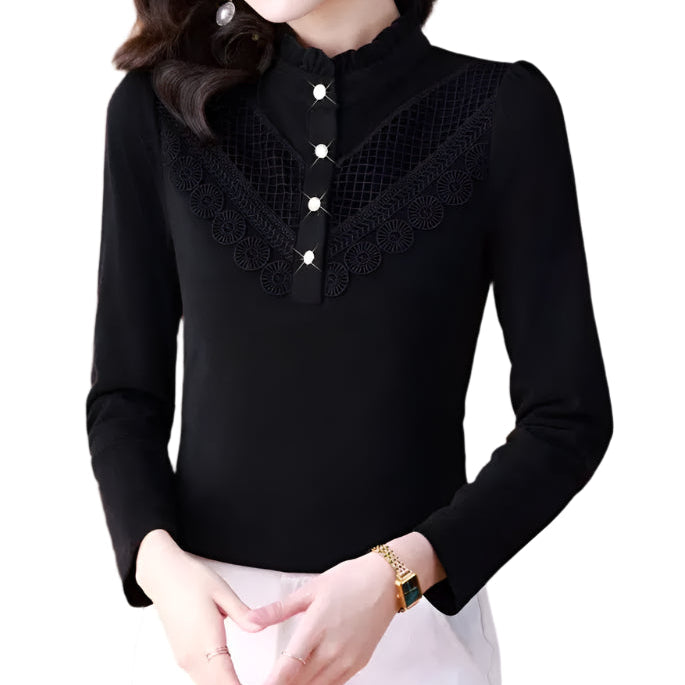 Elegant Ruffle Lace Slim Warm Long Sleeve Basic T-shirt - Palm and Thread