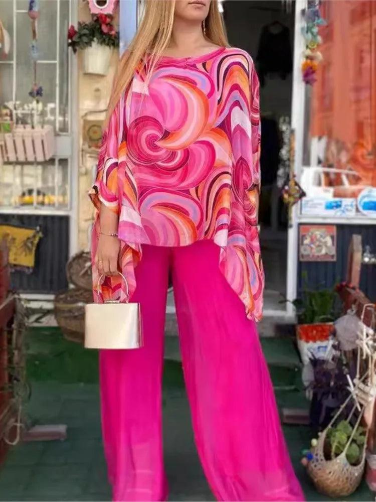 Colorful Chiffon top + Long Pant Matching Set - Palm and Thread