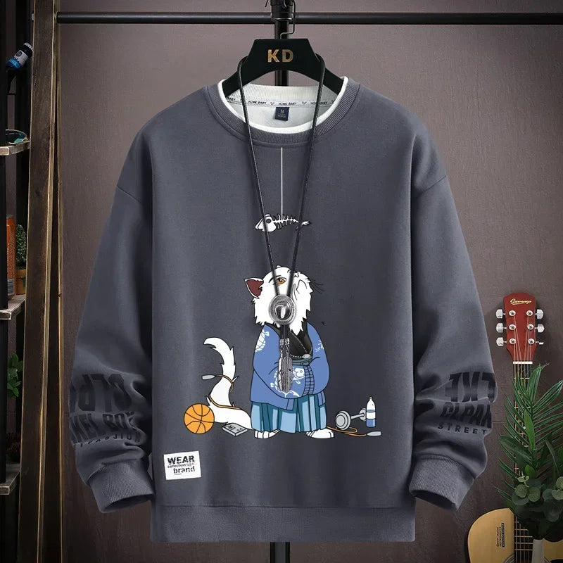 Cartoon Cat Printed Sweatshirt Top - Palm and Thread