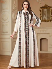 Embroidery Stripe Long Abaya - Palm and Thread