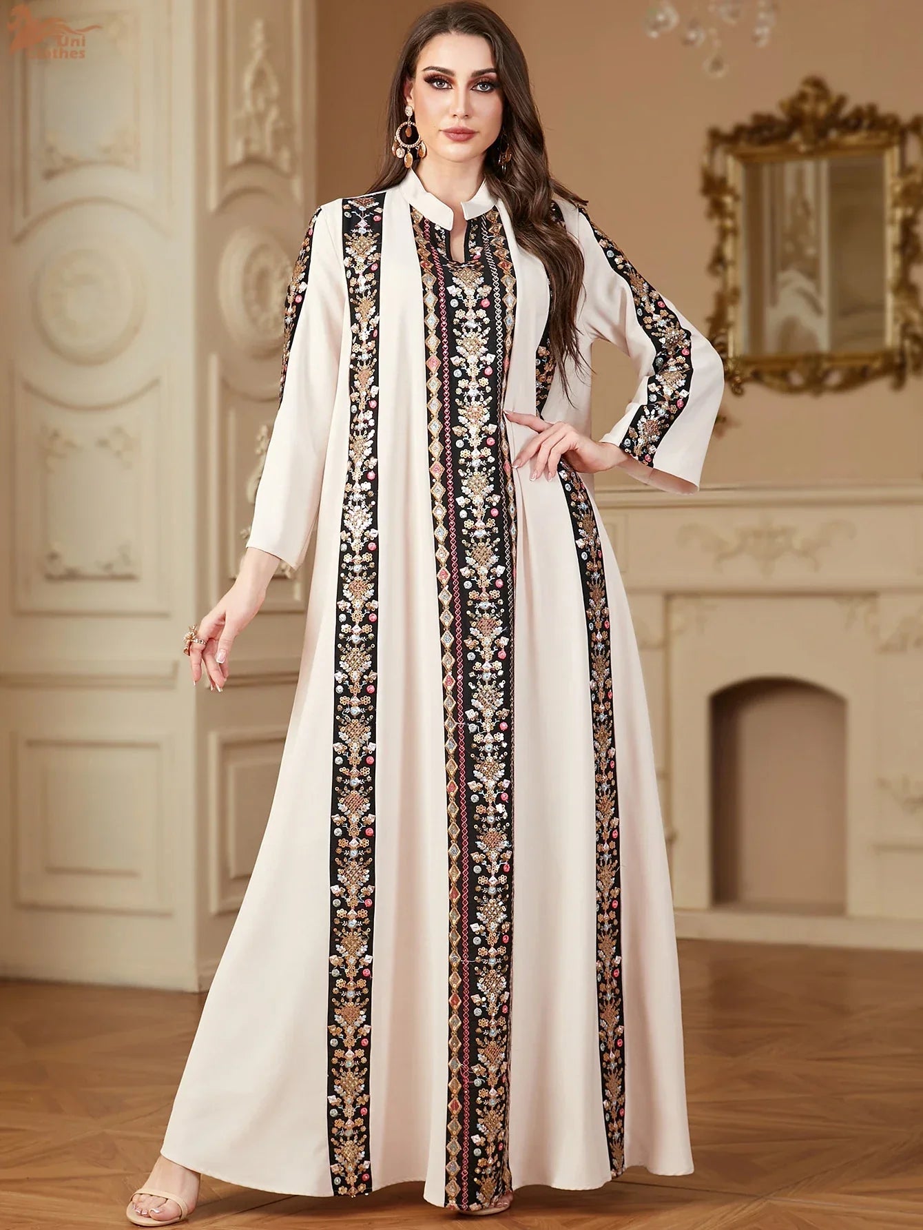 Embroidery Stripe Long Abaya - Palm and Thread