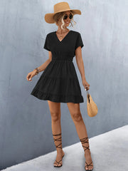 Elegant V-Neck Ruffle A-Line Dress