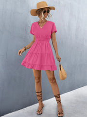 Elegant V-Neck Ruffle A-Line Dress