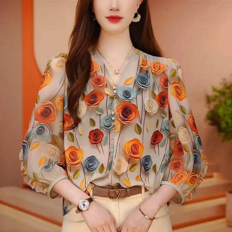 Floral Print Elegant Blouse - Palm and Thread