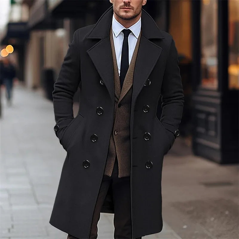 Double Breasted Long Woolen Trench Coat - Palm and Thread