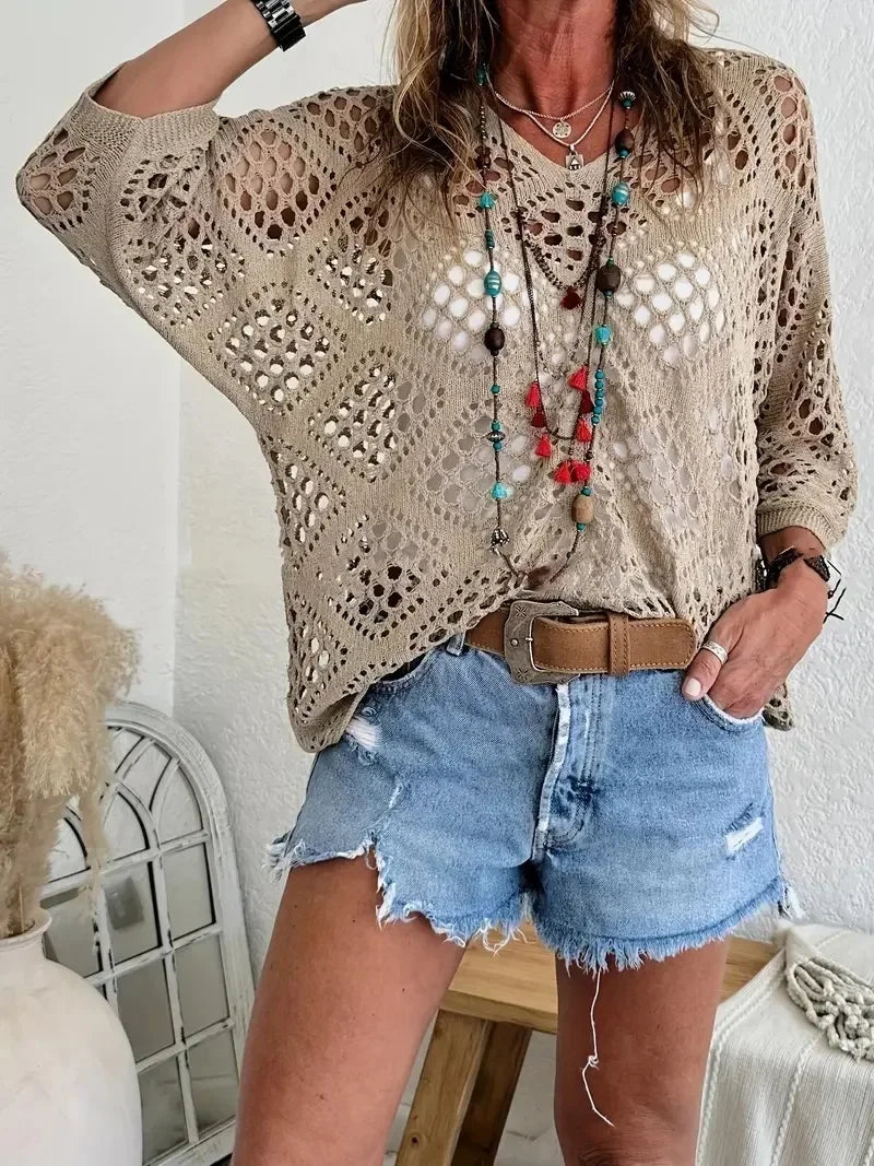 Hollow Out Knitted Sweater - Palm and Thread