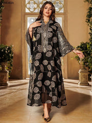 Embroidery Sequins Maxi Dress Casual Loose Abaya - Palm and Thread
