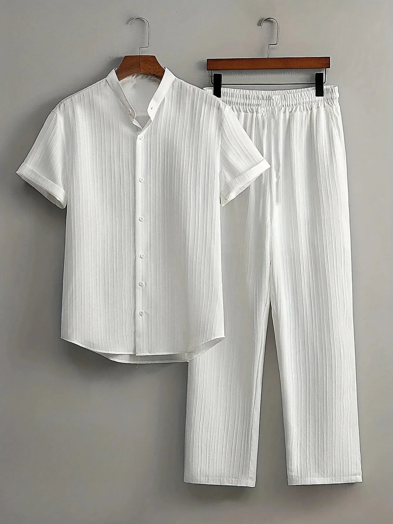 Textured Button Down Shirt and Drawstring Pant Outfit - Palm and Thread